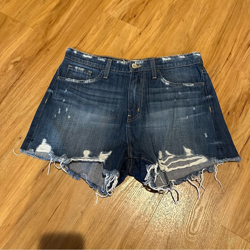 Flying monkey dark blue distressed denim shorts